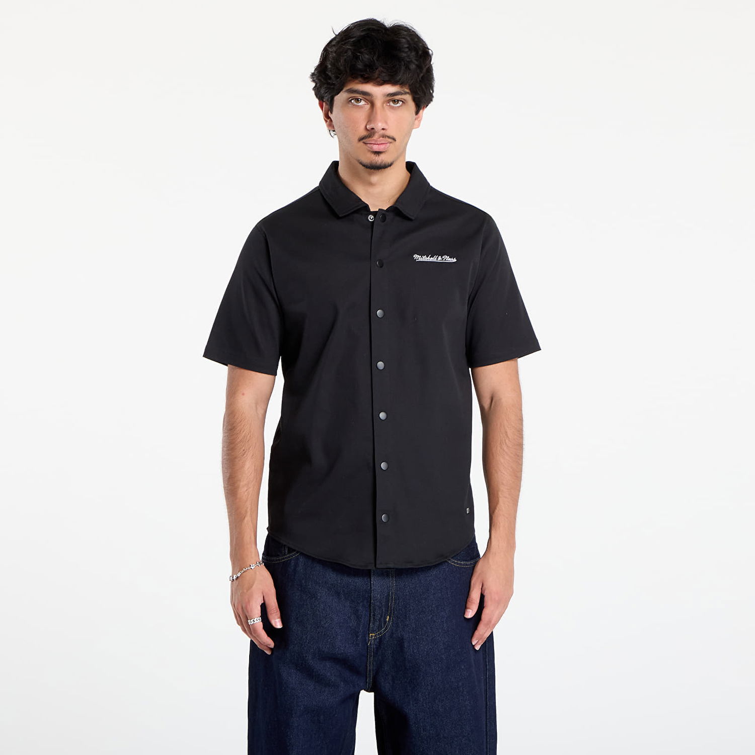 Skjorta Mitchell & Ness Mitchell & Ness Branded M&N SS Button Up Shirt Svart | TP9954-MNNBLCK, 0