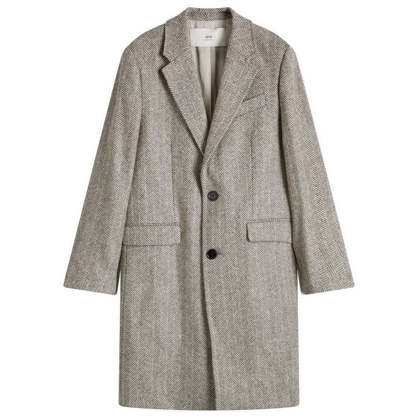 Rockar AMI Herringbone Overcoat Vit | HCO010-WV0054-2004