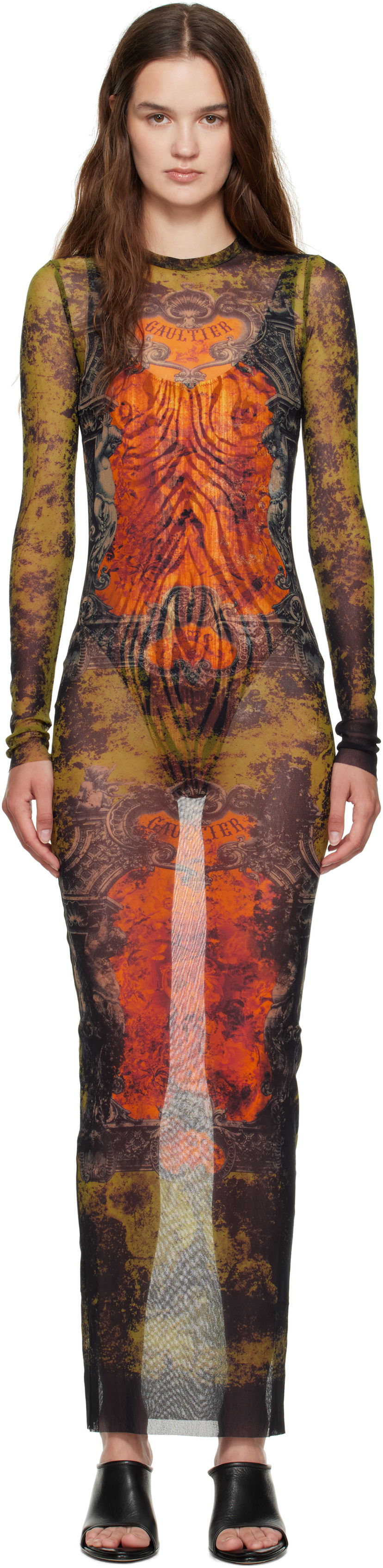 Klä Jean Paul Gaultier Jean Paul Gaultier 'The Long Médaillon' Mesh Maxi Dress Flerfärgad | 25/03-W-DR023-M006P-004115