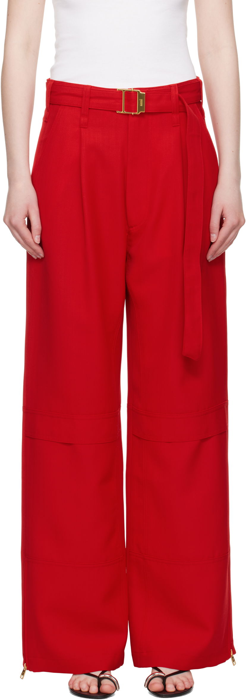 Byxor AMI AMI Paris Wool Cargo Pants Röd | FTR307.WV0068