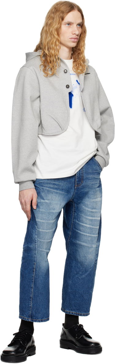 Sweatshirt ADER ERROR Cropped Button Hoodie Grå | BN01FWHD0401GR, 3
