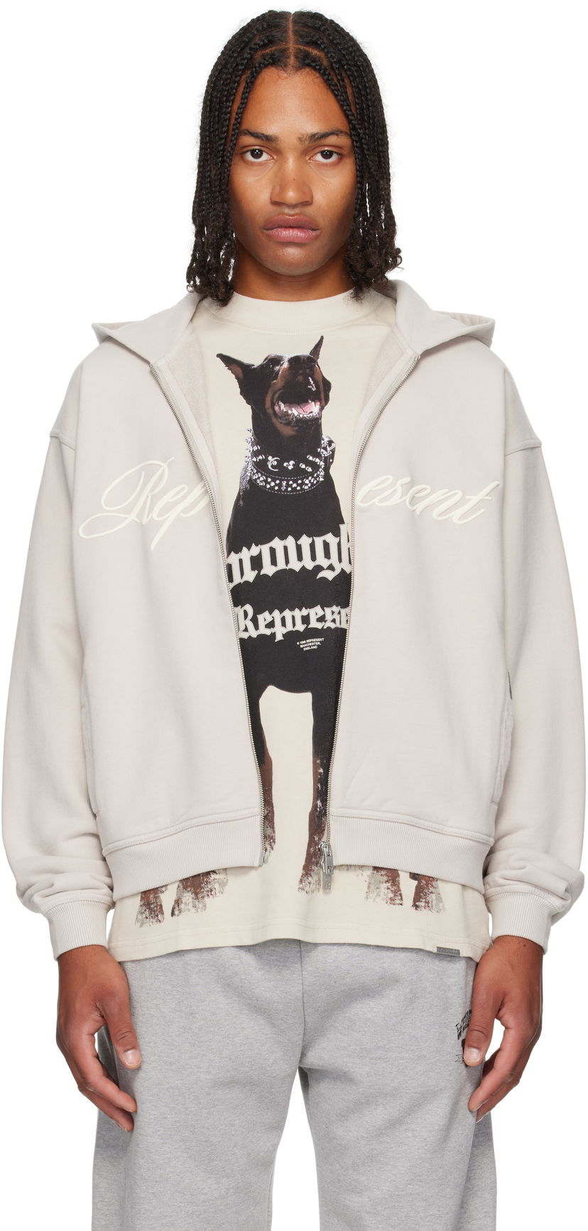 Sweatshirt Represent Clo Represent Script Logo Zip Hoodie Beige | MLM100025