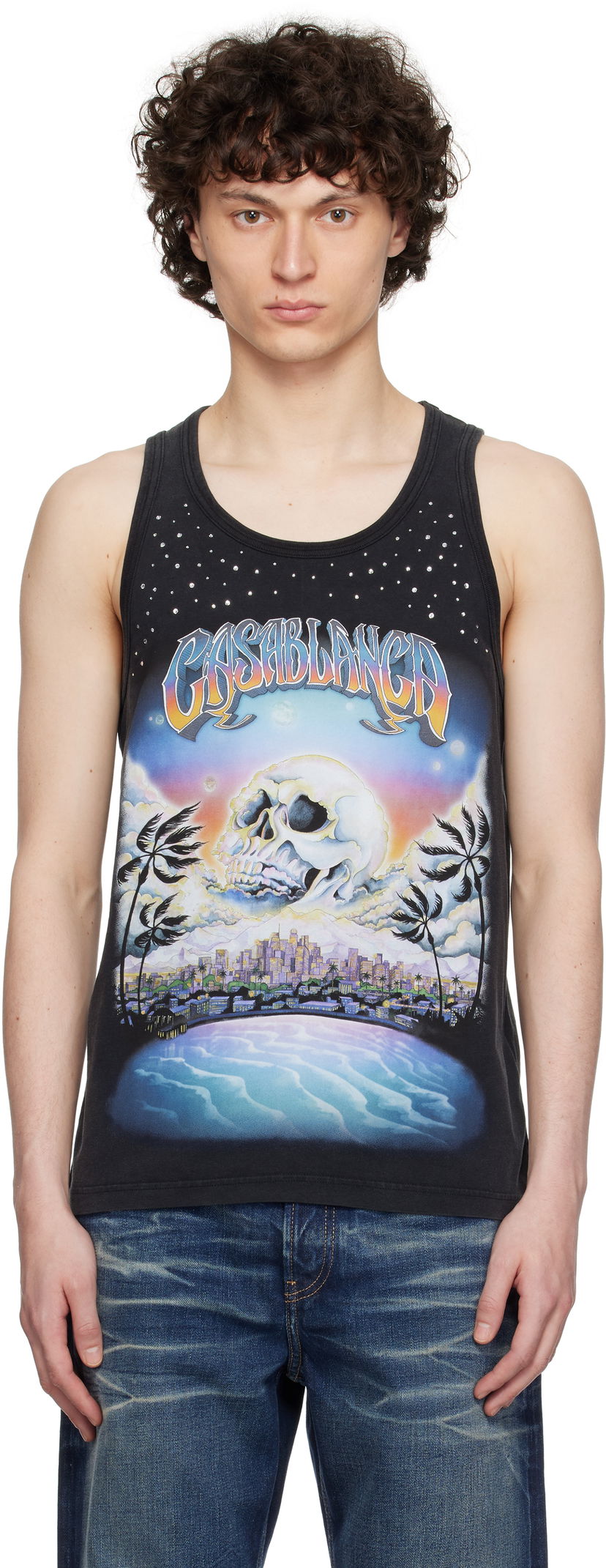 Linne Casablanca Casablanca 'La Prémonition' Crystal Embellished Tank Top Svart | U-MS25-JTS-036-01