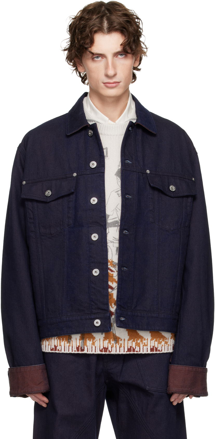 Jacka JW Anderson JW Anderson Turn Up Cuff Denim Jacket Mörkblå | DJ0044-PG1836