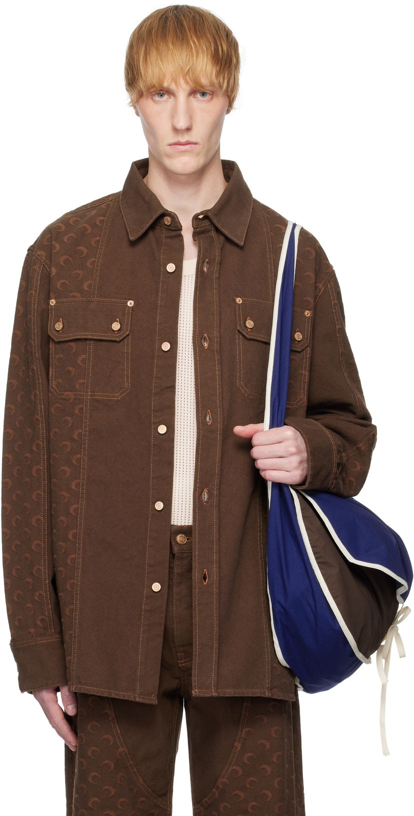 Jacka Marine Serre Marine Serre Moon Jacquard Twill Overshirt Brun | USI030A CWOV0063