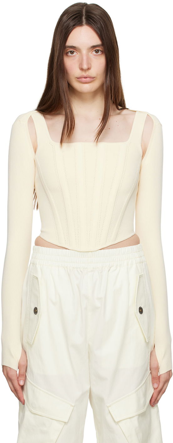 Linne Dion Lee Pointelle Knit Long Sleeve Top Vit | A7460P23