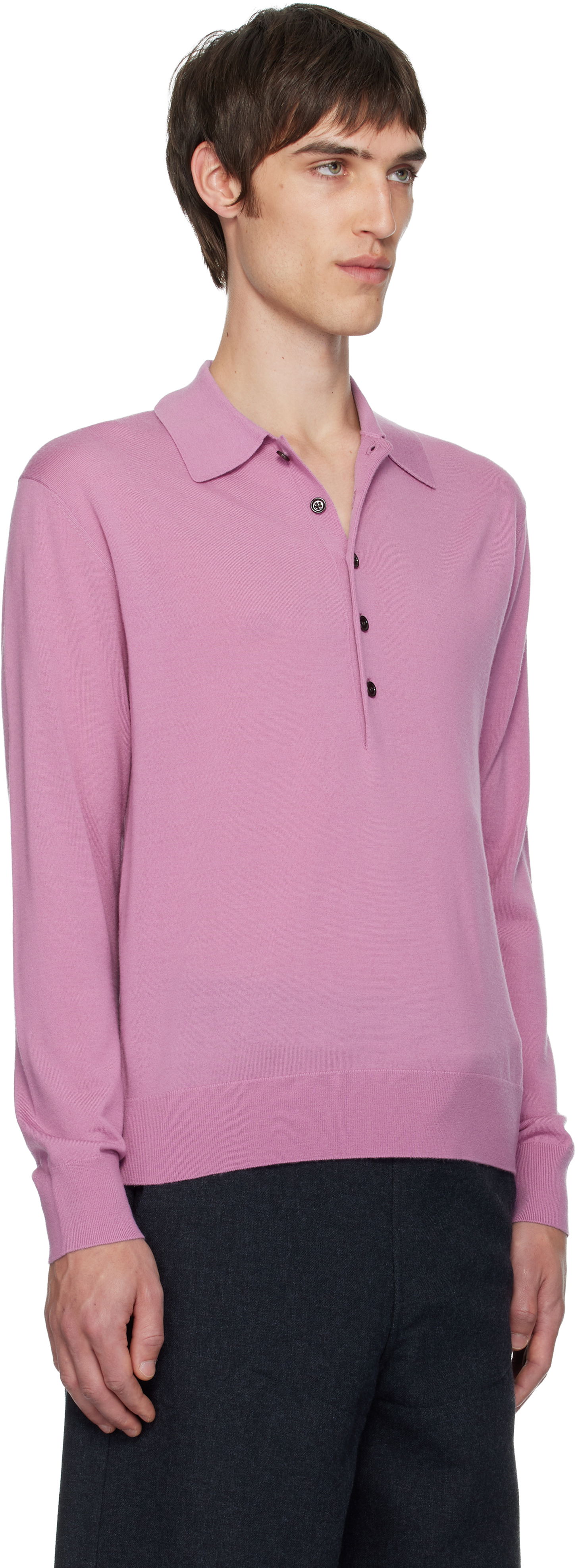 Polotröja Dries Van Noten Dries Van Noten Long Sleeve Merino Wool Polo Rosa | 252-021201-2700, 1