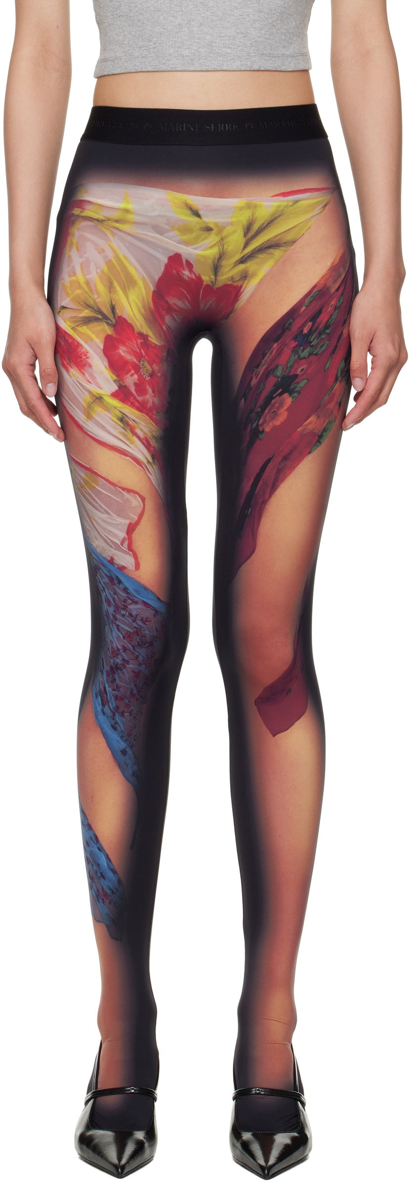 Damasker Marine Serre Marine Serre Recycled Draped Statue Jersey Leggings Svart | WPA043A CJER0076