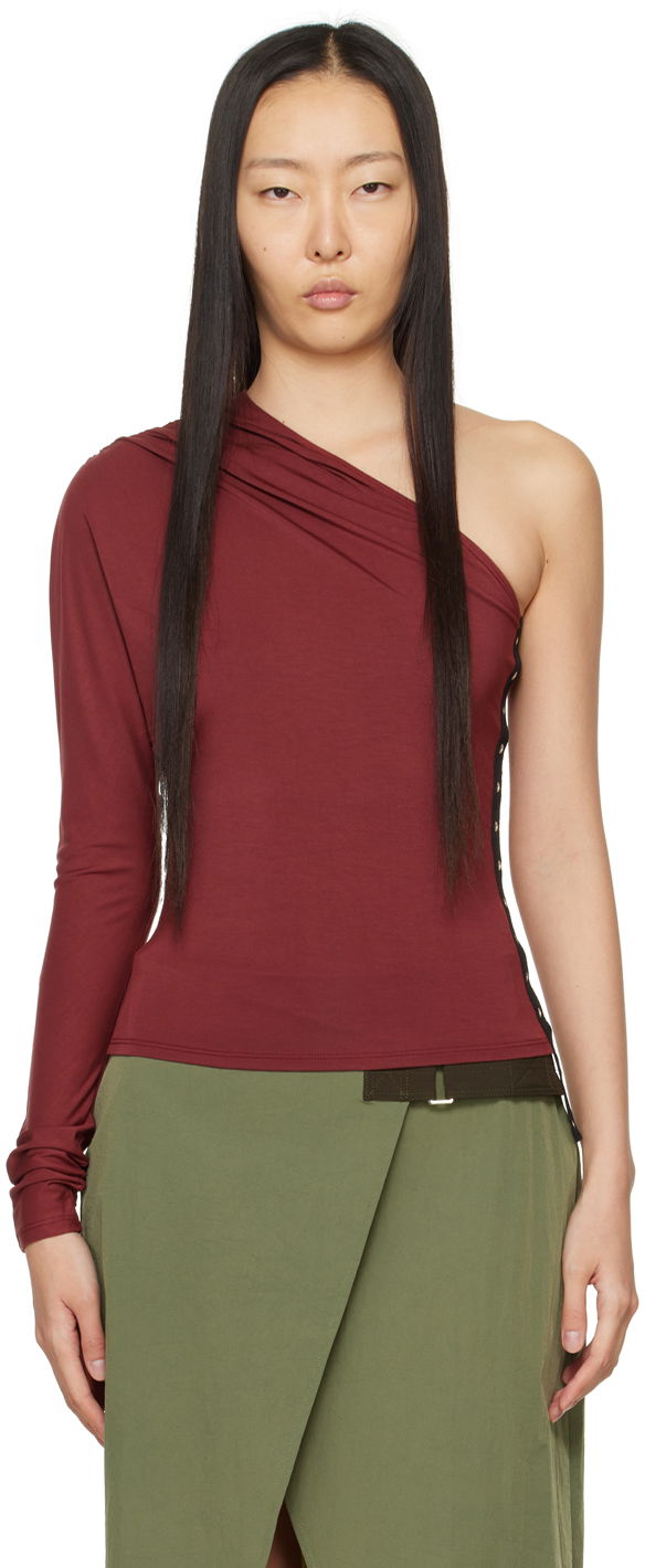 Linne Miaou Miaou Katia One Shoulder Long Sleeve Top Bourgogne | 7095TJBRUS