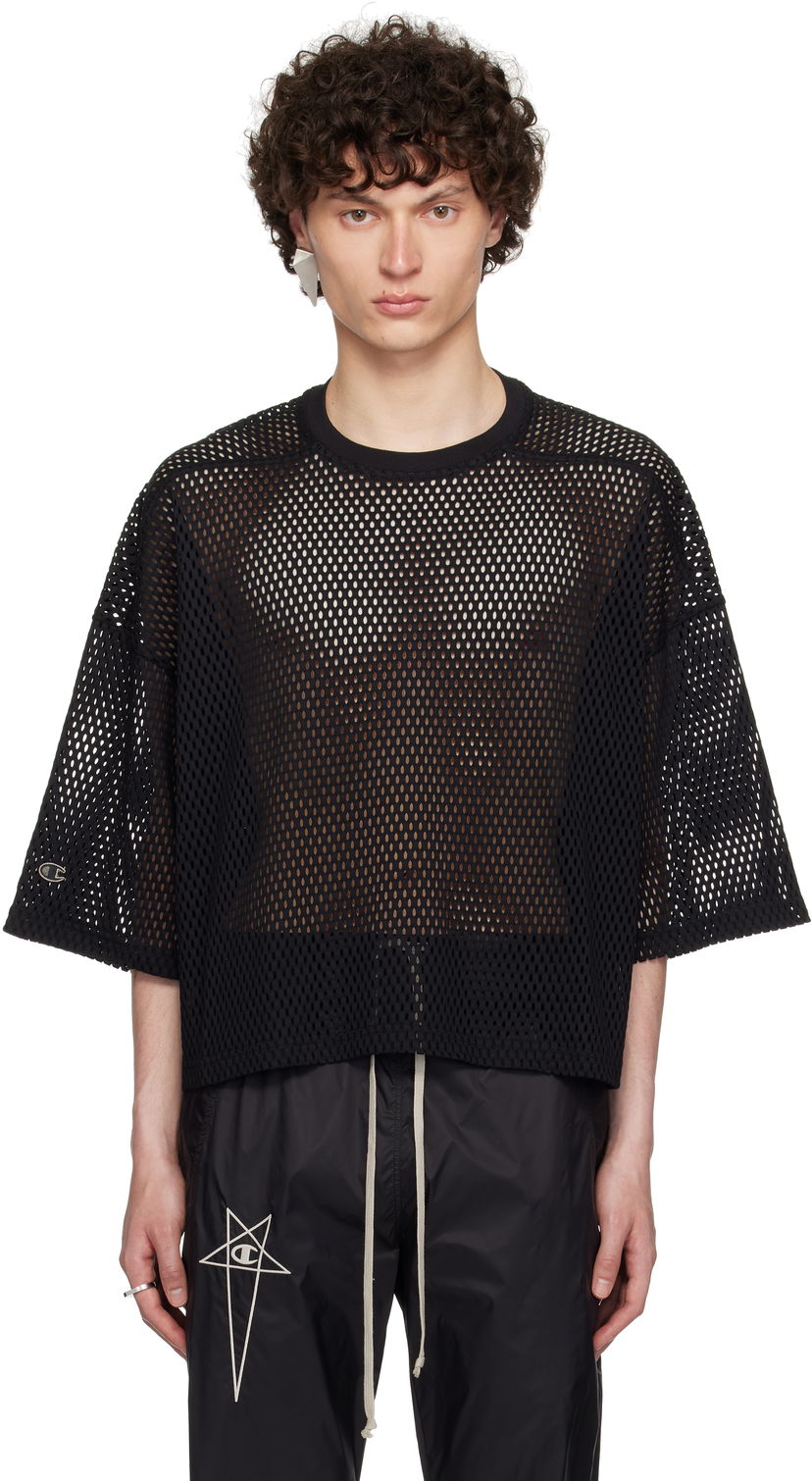 Crop top Rick Owens Rick Owens Champion Edition Tommy Cropped Mesh T-Shirt Svart | CM01E1676 CHONET MESH