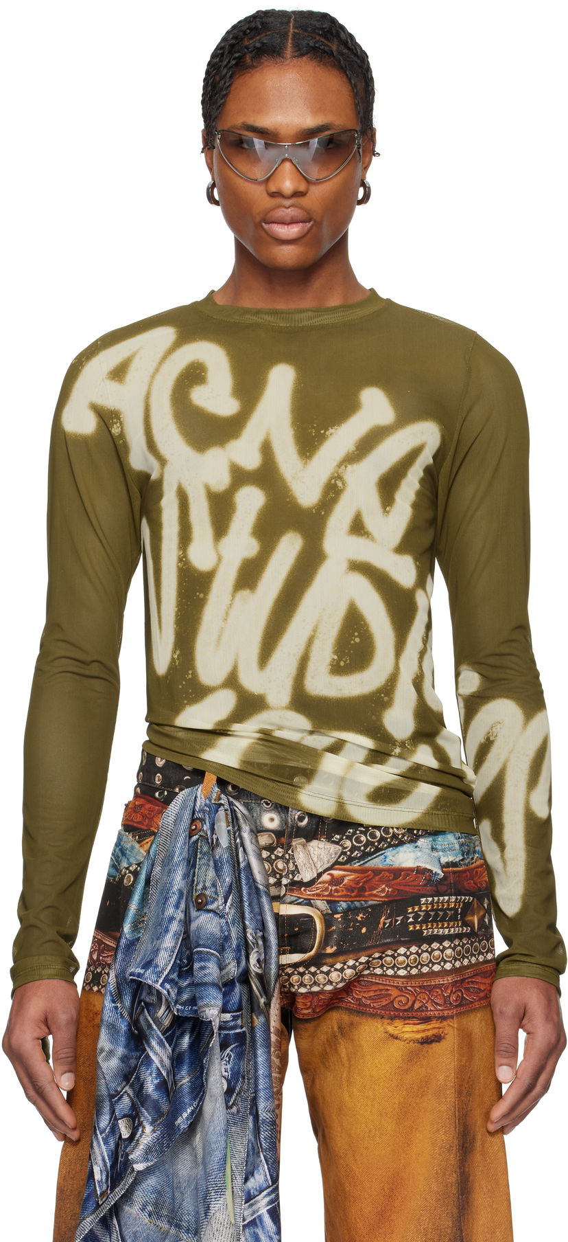 T-shirt Acne Studios Acne Studios Sprayed Logo Long Sleeve T-Shirt Grön | BL0410-
