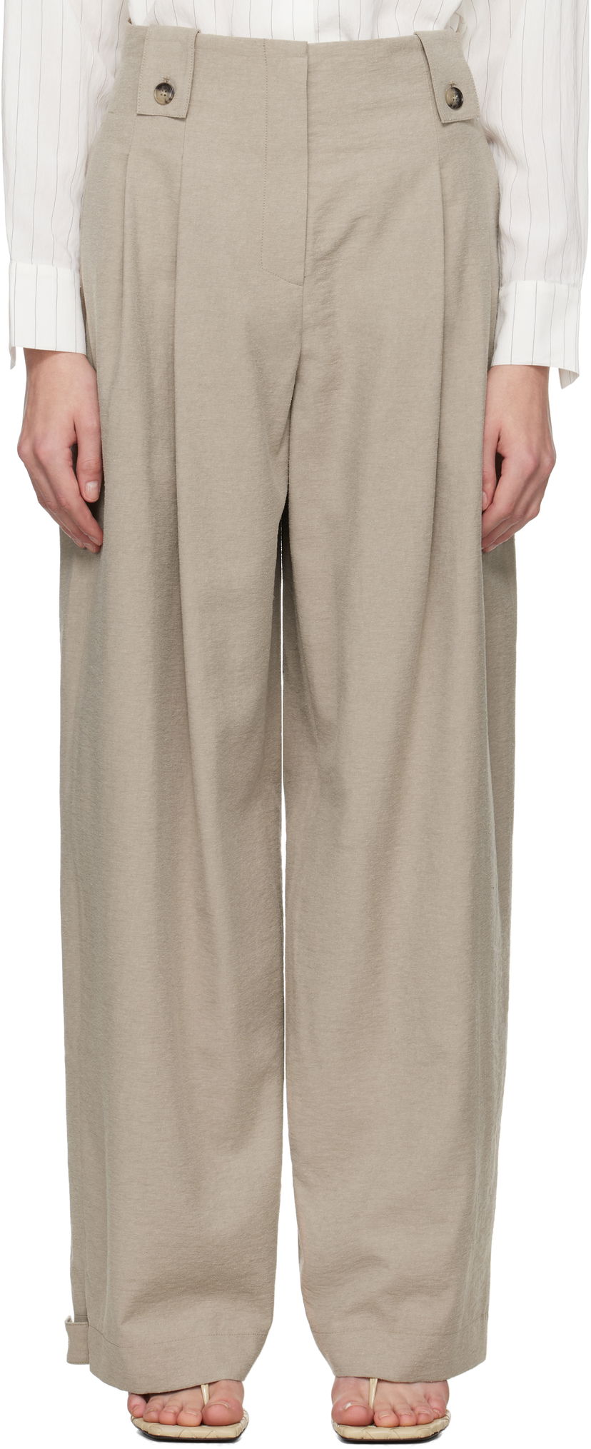 Byxor Nanushka Nanushka Jenci Pleated Trousers Beige | NW25SSPA26192