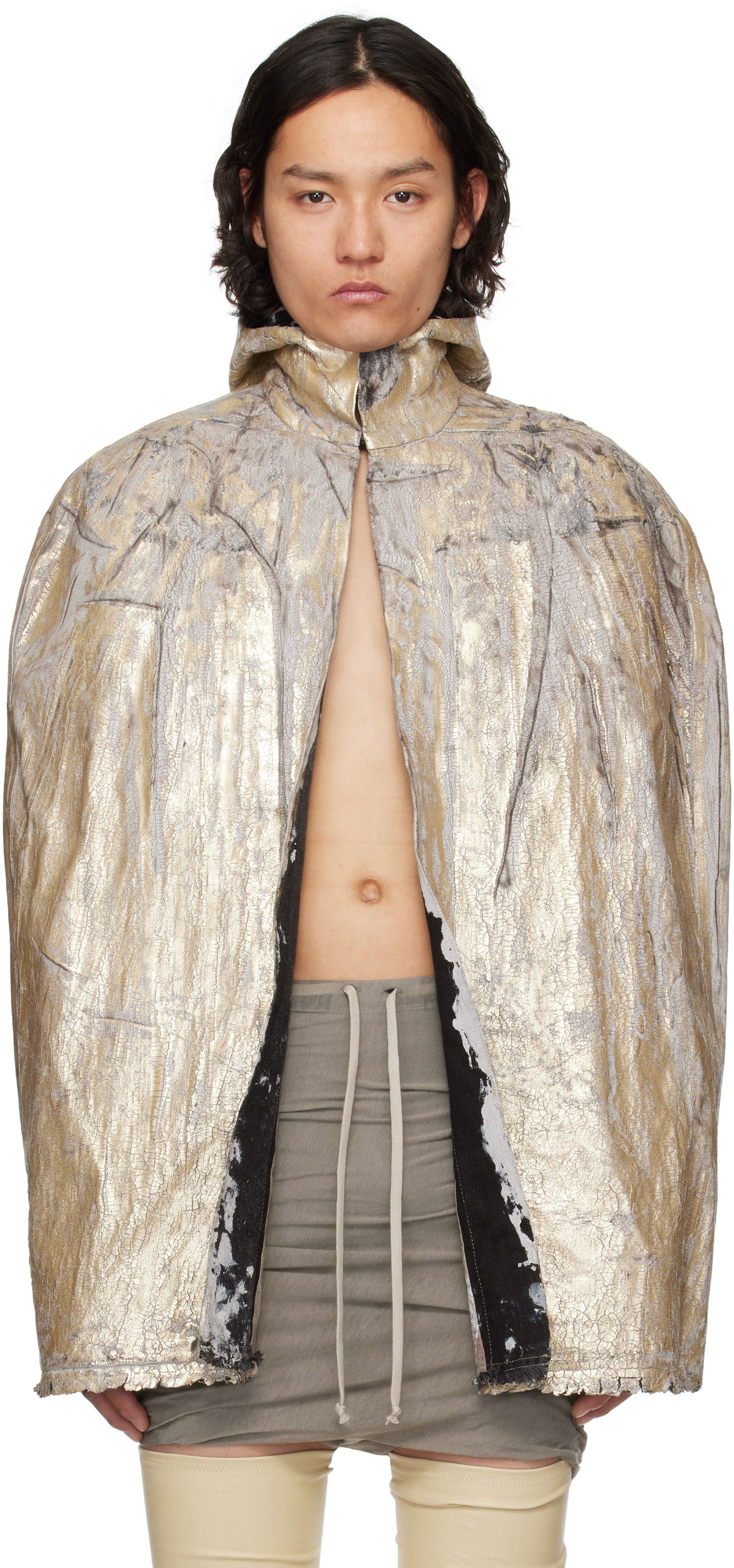Jacka Rick Owens Hollywood Pville Cape Denim Jacket Metallisk | RR01E5701 GMC, 0