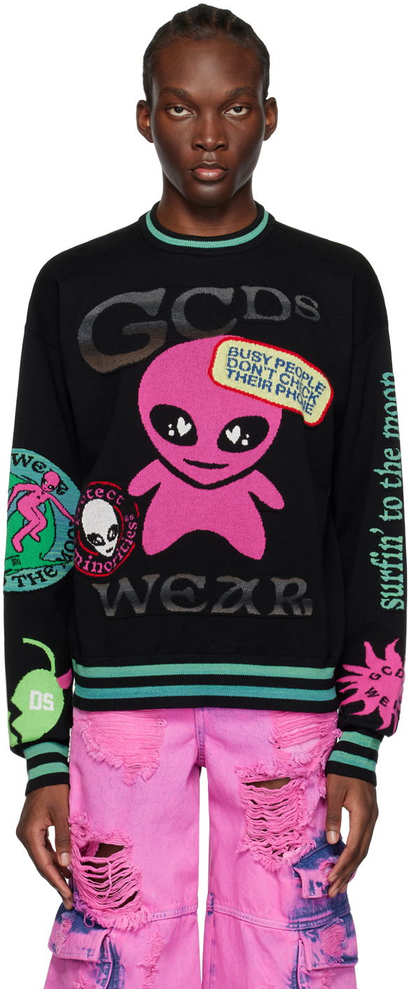Sweater GCDS Surfing Wirdo Sweater Svart | SS23M380061, 0