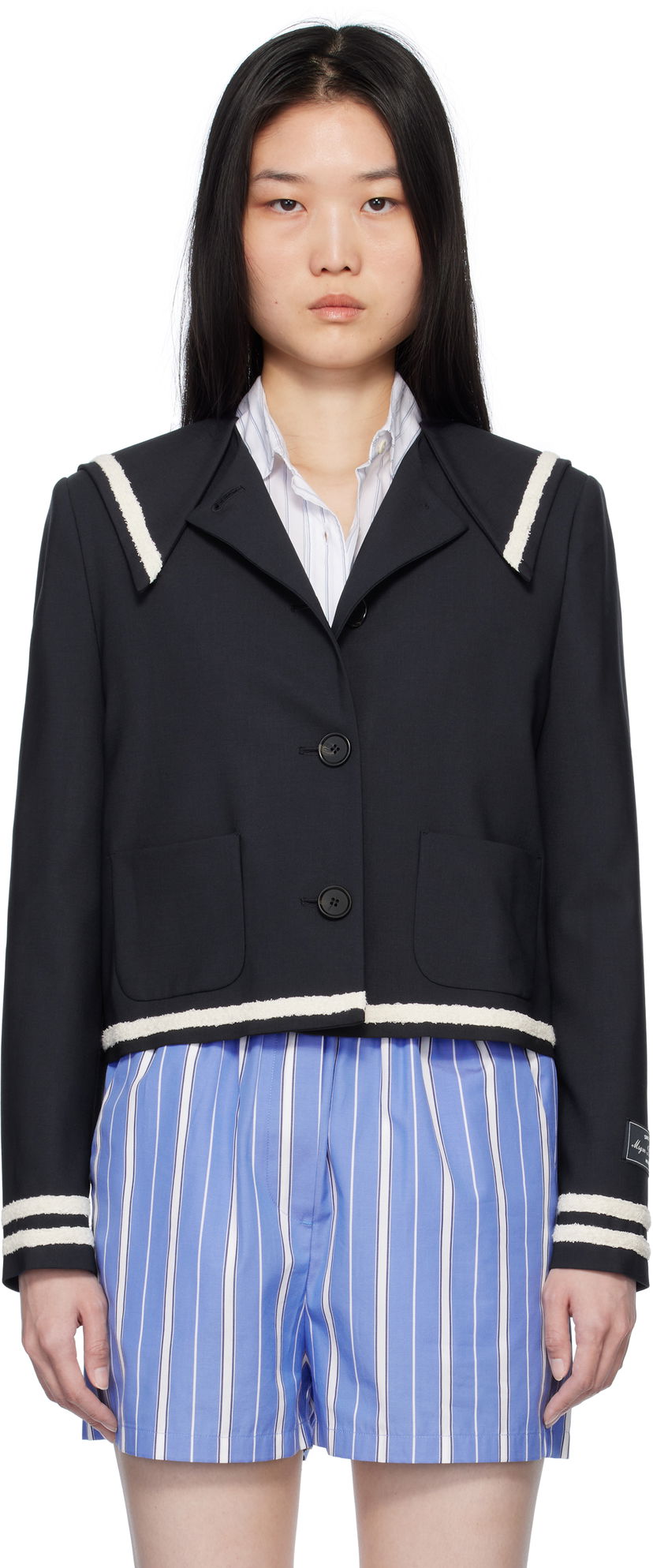 Jacka MSGM MSGM Sailor Collar Cropped Jacket Mörkblå | 3841MDG02 257127
