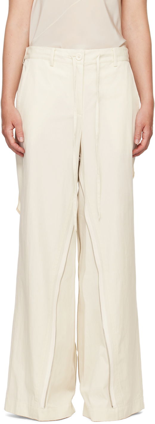 Byxor Helmut Lang Helmut Lang Gusset Wide Leg Trousers Vit | O04HW208