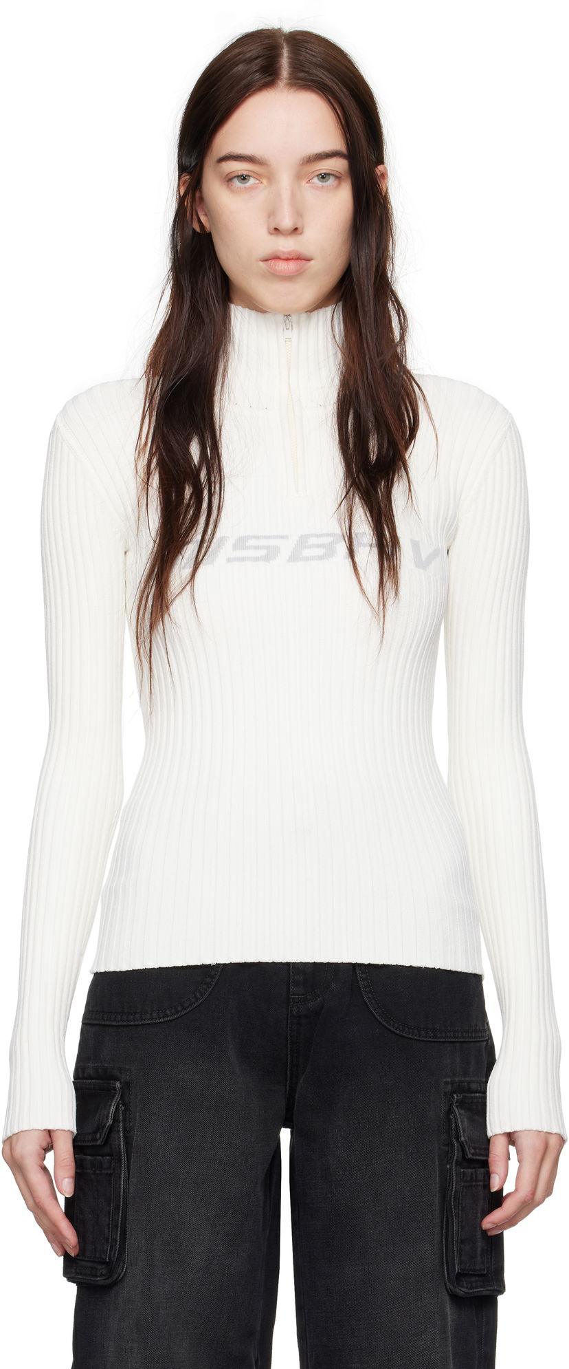 Sweater MISBHV Knitted Quarter-Zip Ski Turtleneck Vit | 230B703
