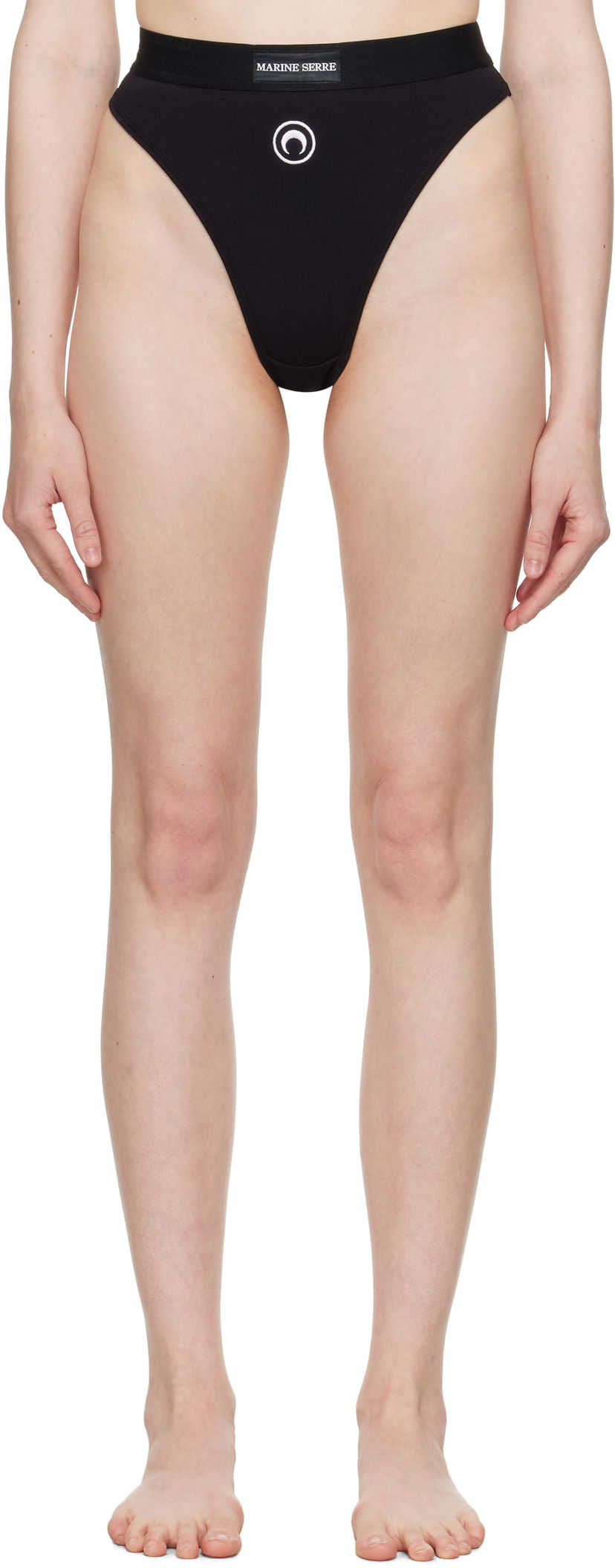 Trosor Marine Serre Marine Serre Moon Logo Stretched Jersey High-Waist Briefs Svart | WUW045A CJER0012