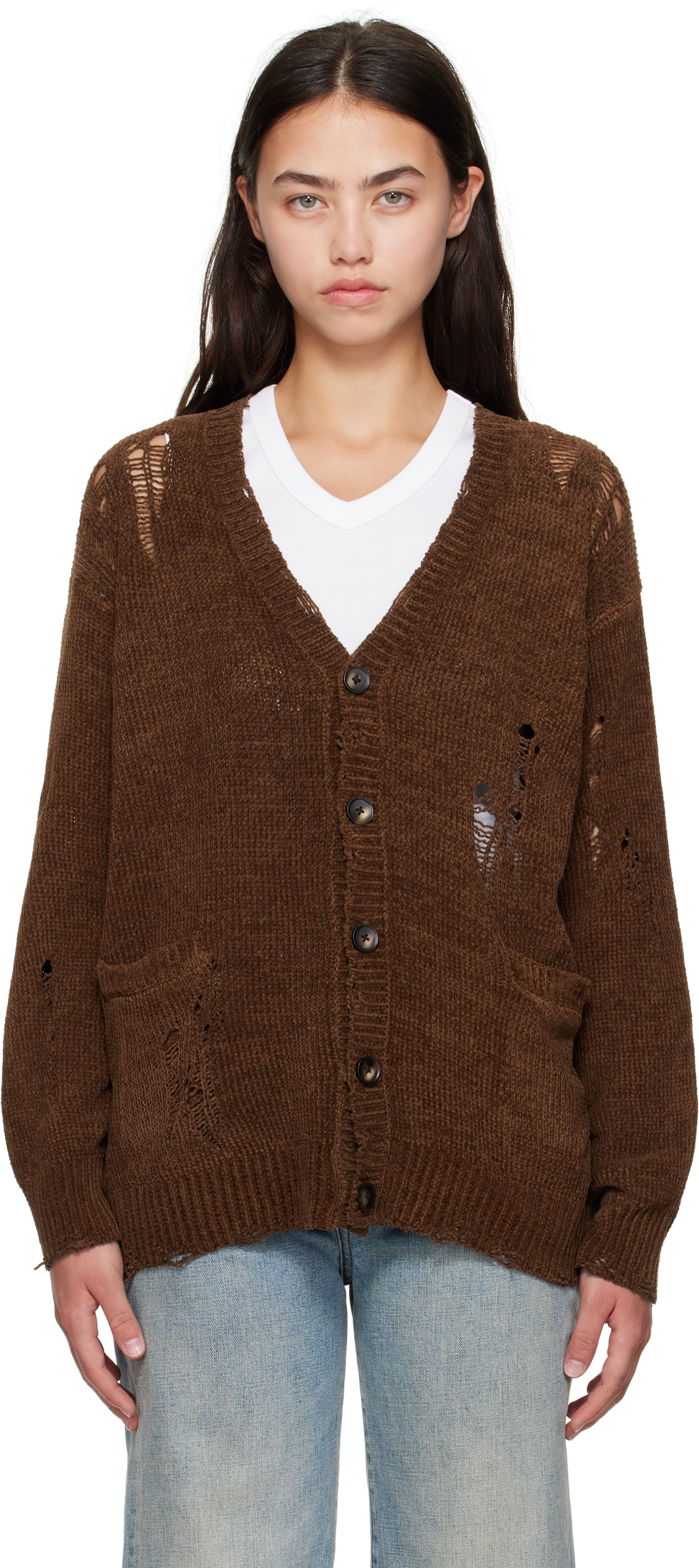 Sweater R13 R13 Chenille Boyfriend Cardigan Brun | R13WY237-Y224A, 0