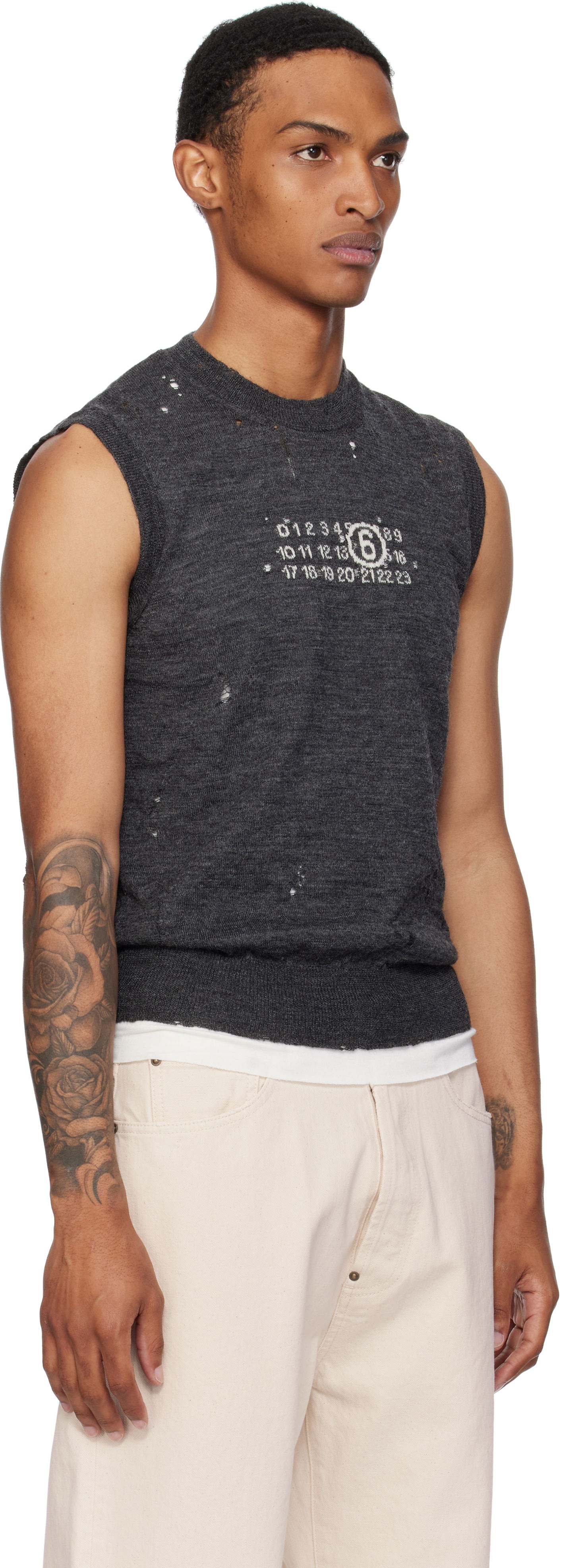 Sweater Maison Margiela MM6 Maison Margiela Wool Distressed Sweater Vest Grå | SH0FB0017 M13134, 1