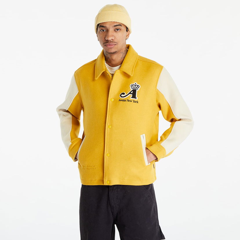 Bomberjacka Awake NY Awake NY Crown Embroidered Varsity Jacket Gul | AWK-FW23-OT005-SAF