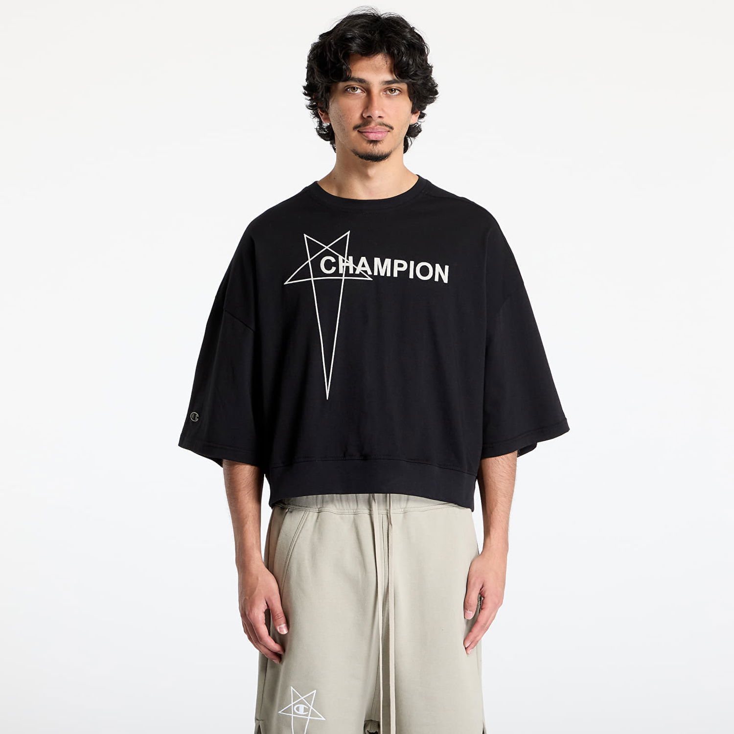 Sweatshirt Rick Owens Rick Owens DRKSHDW x Champion Tommy Cropped T-Shirt Svart | CM01E1677 CHJG 09, 0