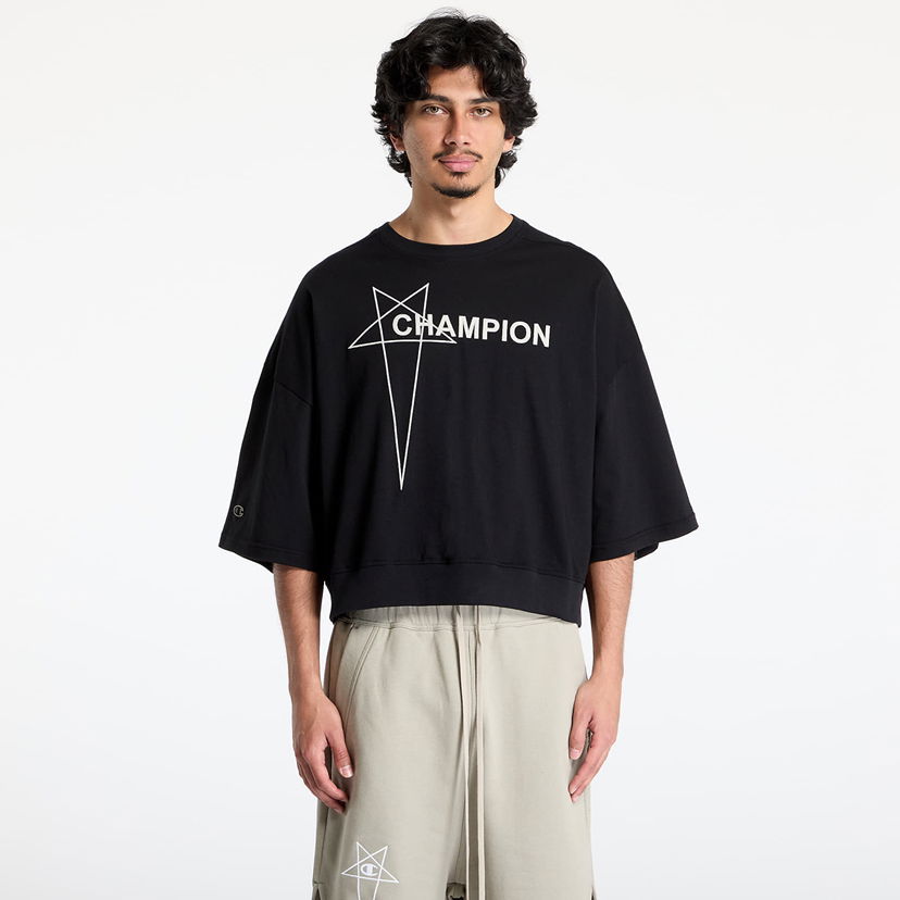 Sweatshirt Rick Owens Rick Owens DRKSHDW x Champion Tommy Cropped T-Shirt Svart | CM01E1677 CHJG 09