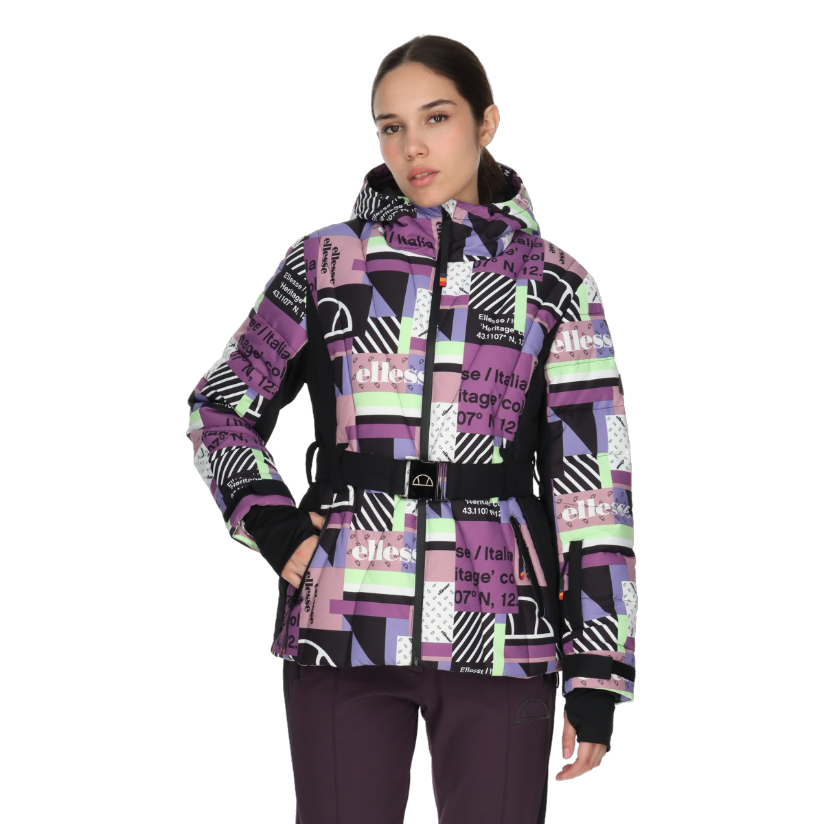 Pufferjacka Ellesse Maya Heritage Geometric Print Belted Puffer Jacket Flerfärgad | ELA243F516-Z3, 0