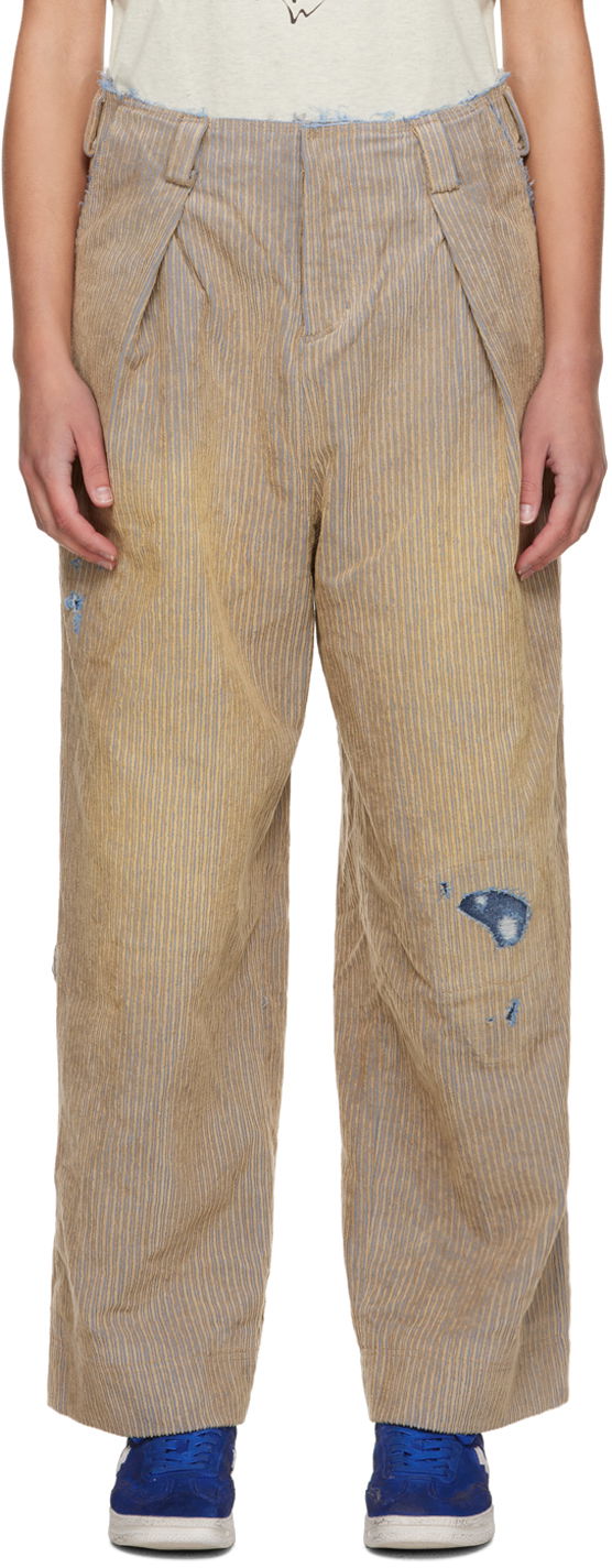 Byxor ADER ERROR Carid Wide Leg Distressed Trousers Beige | BMADFWBT0106BG