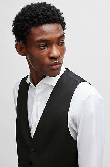 Väst BOSS BOSS Slim-Fit Virgin-Wool Serge Waistcoat Svart | 50469160, 1