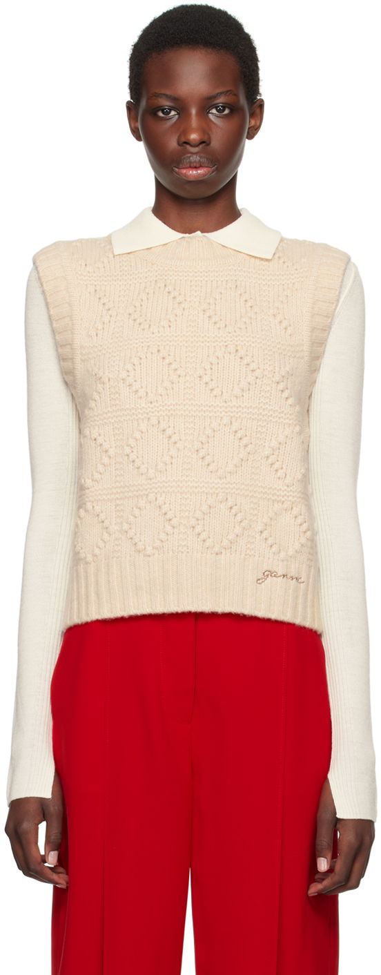 Väst GANNI Beige Cable Knit Vest Beige | K2221
