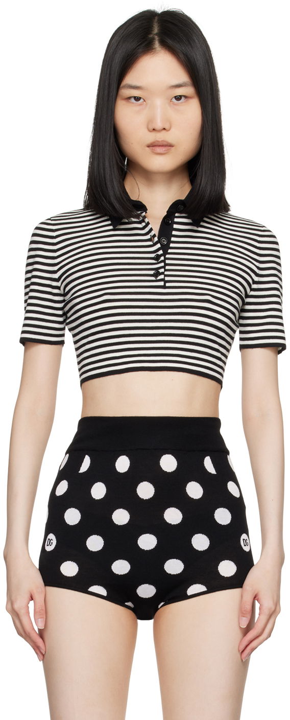Crop top Dolce & Gabbana Dolce&Gabbana Striped Cropped Polo Svart | FXZ09T JCVY4