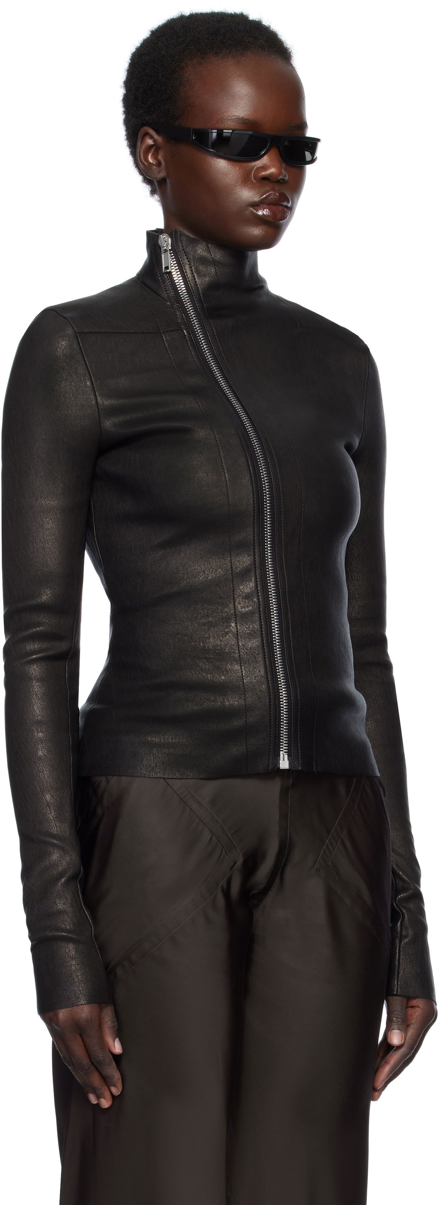 Sweater Rick Owens Rick Owens Hollywood Gary Leather Jacket Svart | RP01E7701 LSV, 1