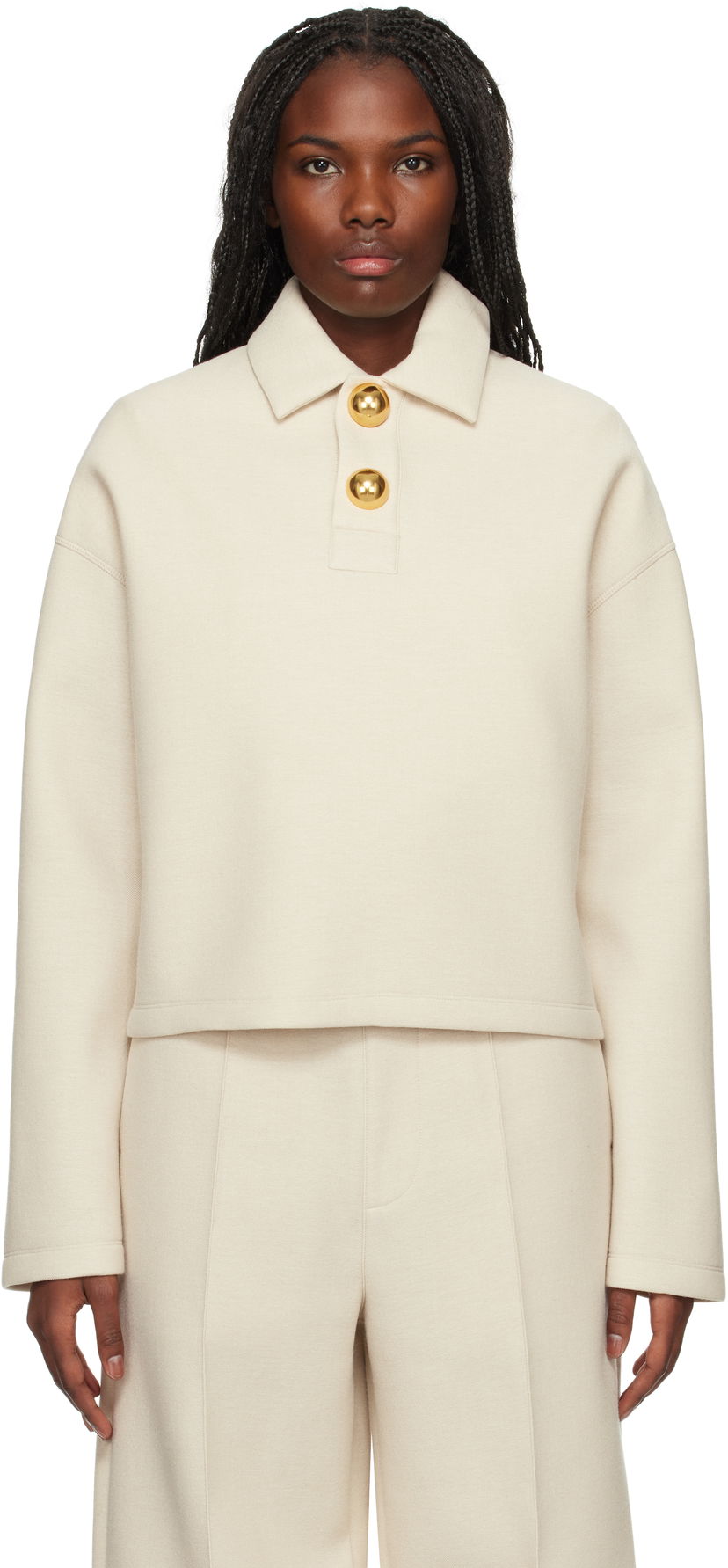 Polotröja AMI Wool Cropped Polo Beige | FPL318.750