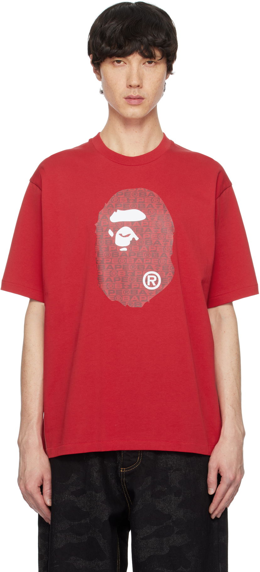 T-shirt BAPE Lux Sport Pattern Ape Head T-Shirt Röd | 001TEK801322M