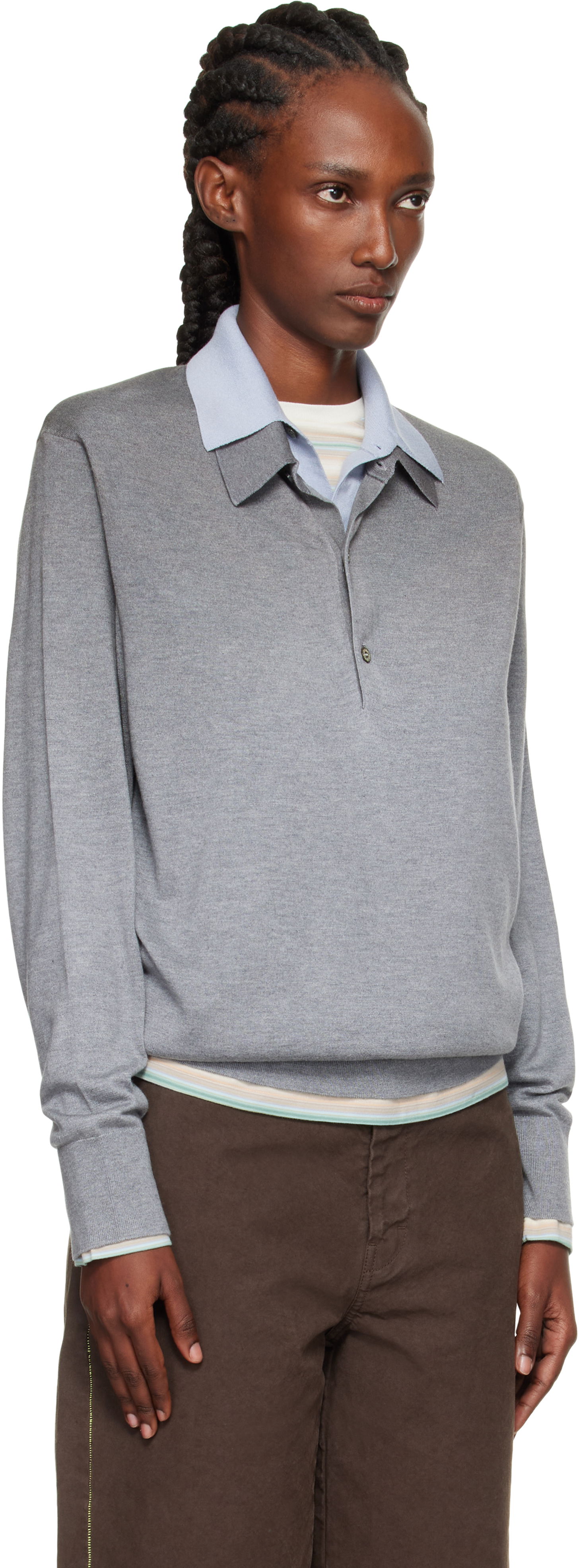 Polotröja Acne Studios Acne Studios Layered Silk Polo Grå | A60591-, 1