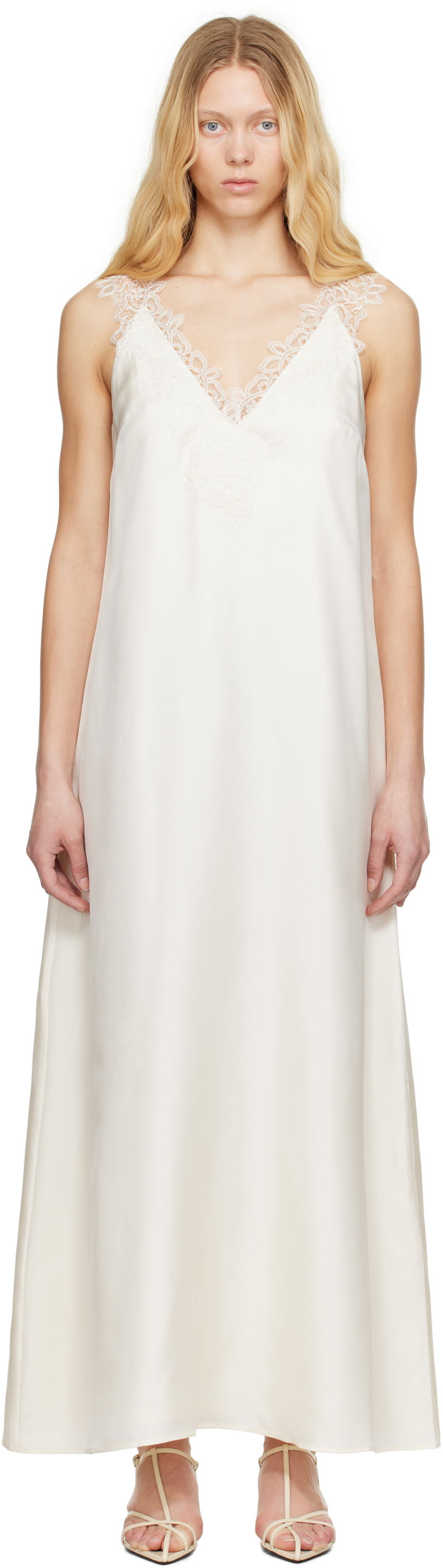 Klä Róhe Rohe Silk Lace Maxi Dress Vit | 415-33-256