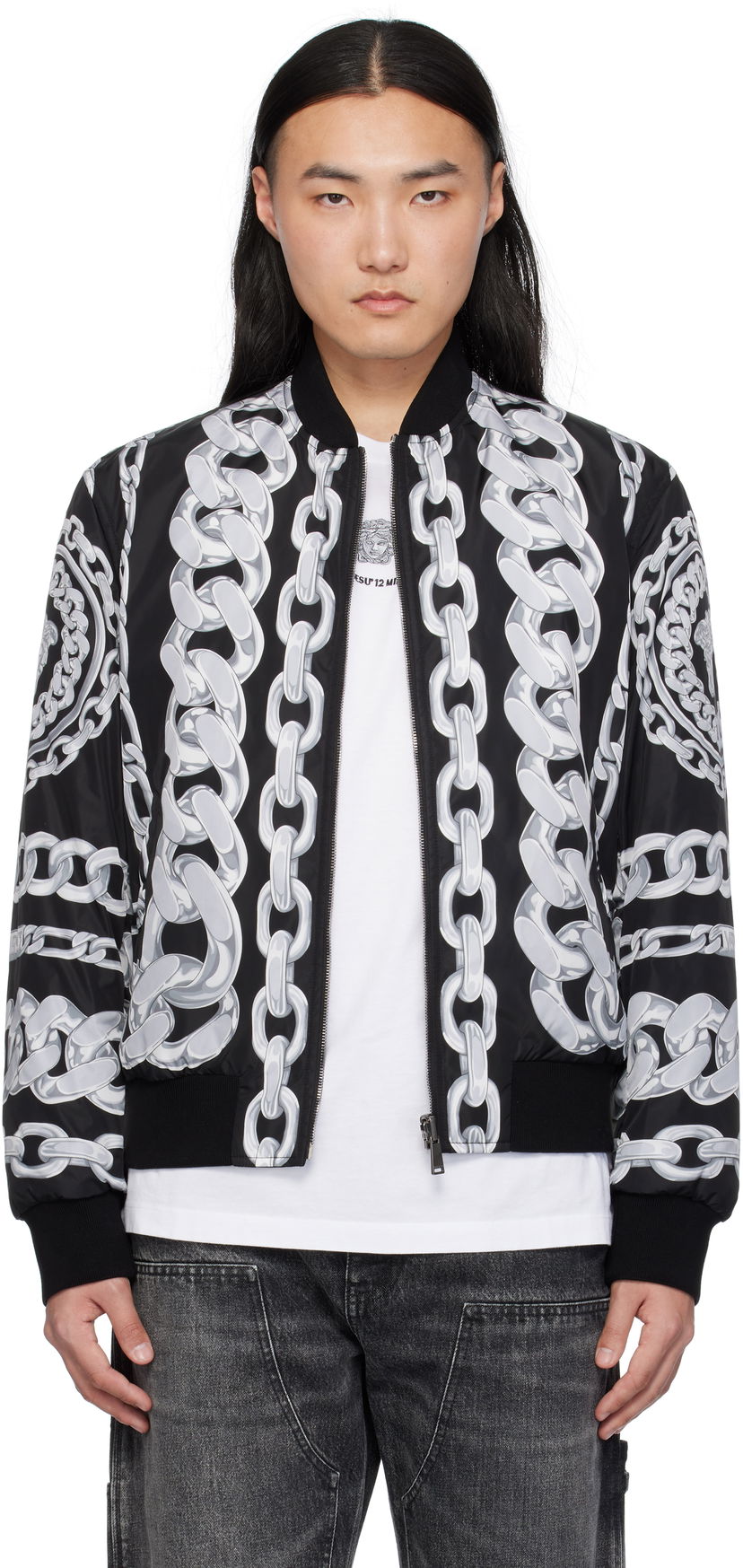 Bomberjacka Versace Versace Medusa Chains Reversible Bomber Jacket Svart | 1018824_1A13441