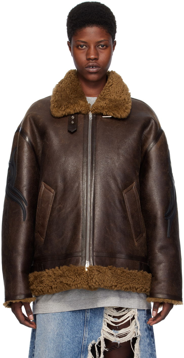 Bomberjacka VETEMENTS Graphic Shearling Jacket Brun | UE64JA920O