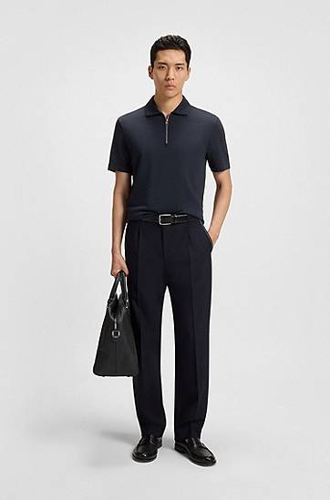Polotröja BOSS Zip-Neck Piqué Polo Shirt Mörkblå | 50544091, 1