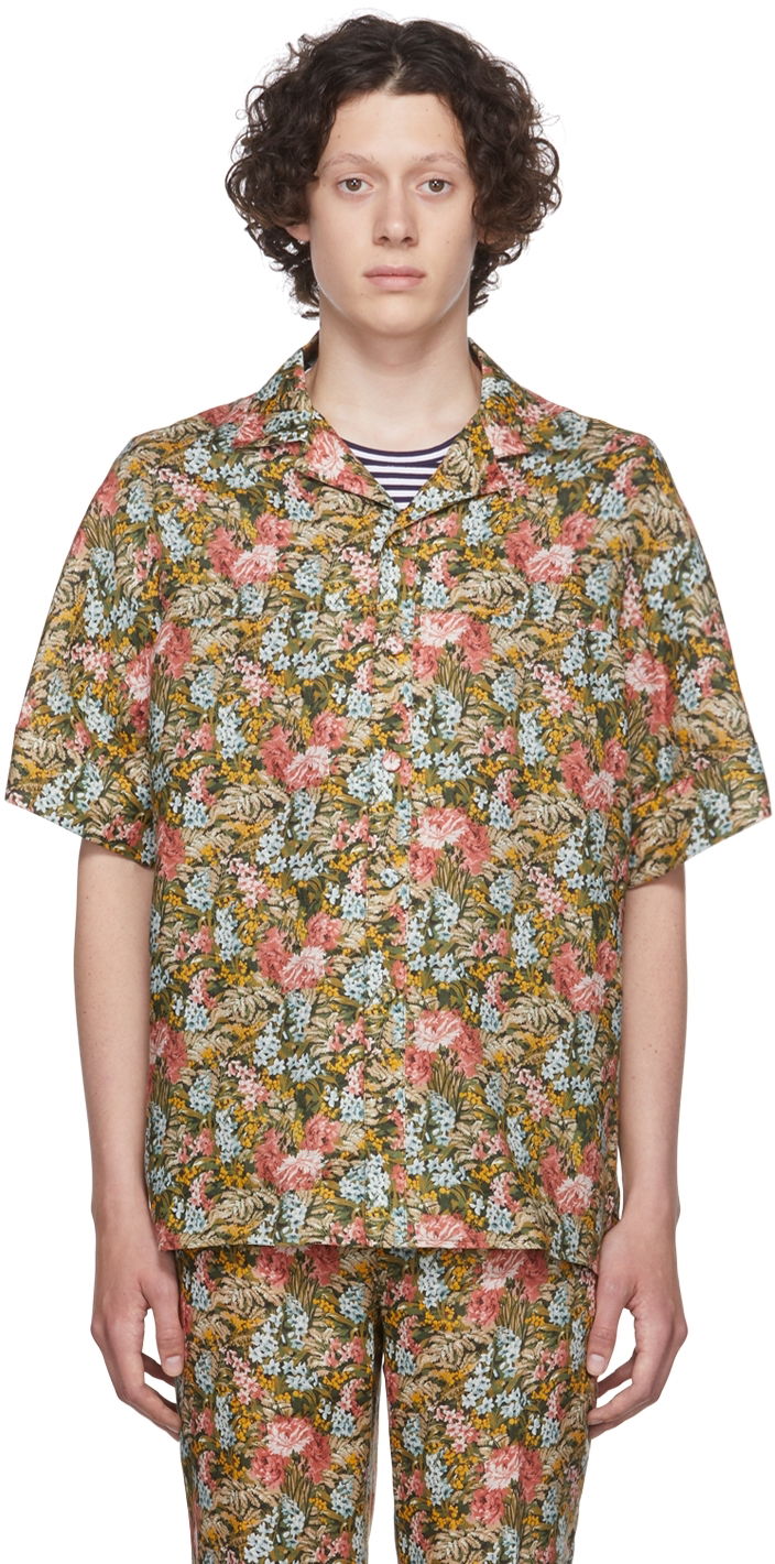 Skjorta Erdem Floral-Print Short Sleeve Shirt Grön | MV22_503MLFL PHILIP SHIRT