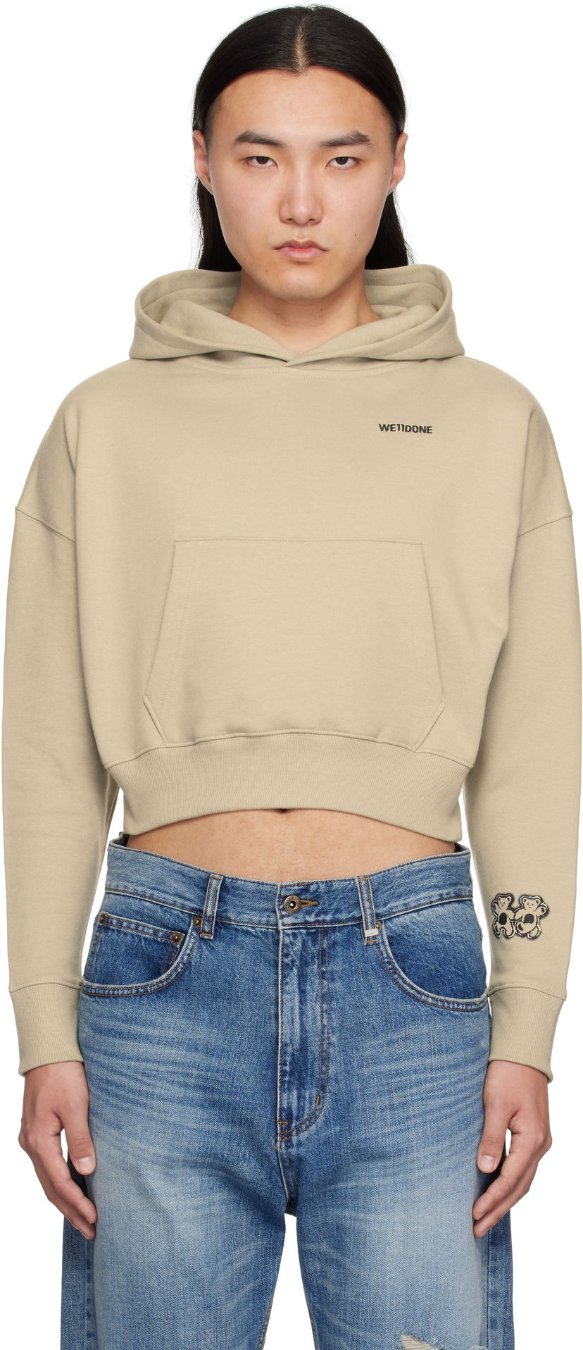 Sweatshirt We11done We11done Teddy Twins Cropped Hoodie Beige | WD-TH0-25-841-U-KK