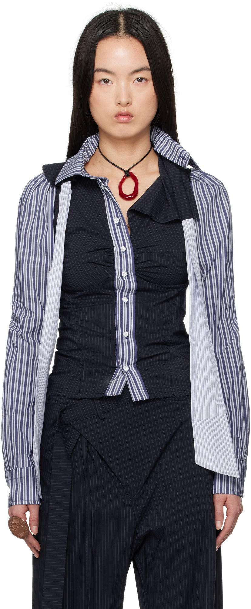 Skjorta Ottolinger Ottolinger Deconstructed Lavallière Shirt Mörkblå | 11140021102