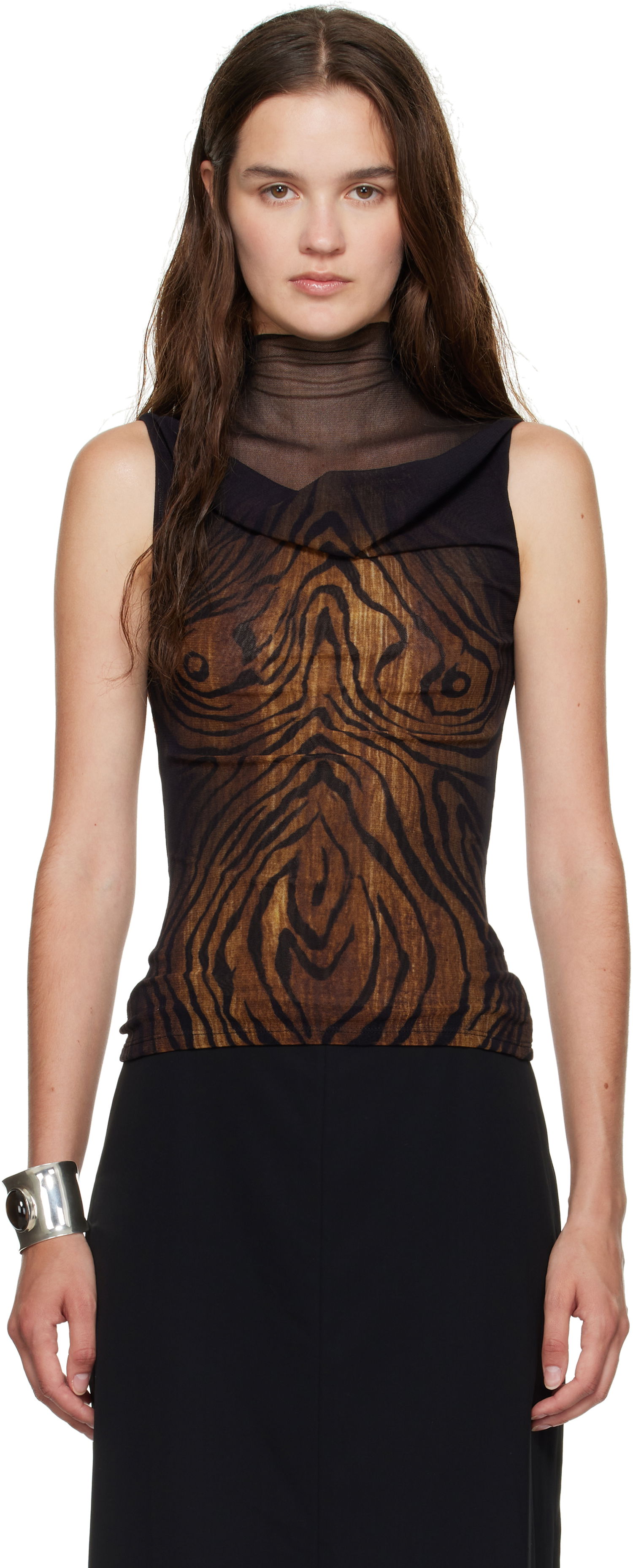 Linne Jean Paul Gaultier Jean Paul Gaultier Double Layered Wood Print Tank Top Brun | 25/03-W-TO315-M002P-0060, 0