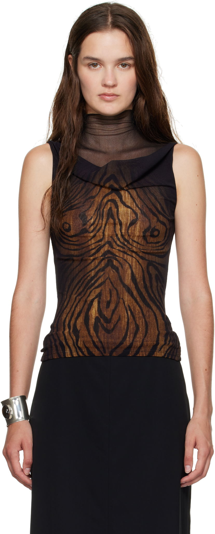 Linne Jean Paul Gaultier Jean Paul Gaultier Double Layered Wood Print Tank Top Brun | 25/03-W-TO315-M002P-0060