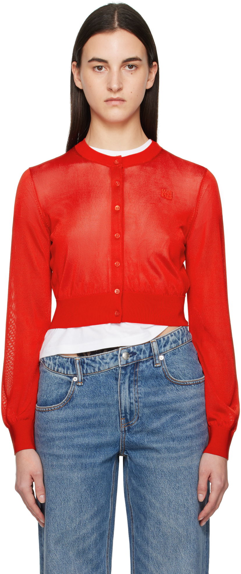 Sweater Alexander Wang Alexanderwang.t Embroidered Cropped Cardigan Blå | 4KC1253070