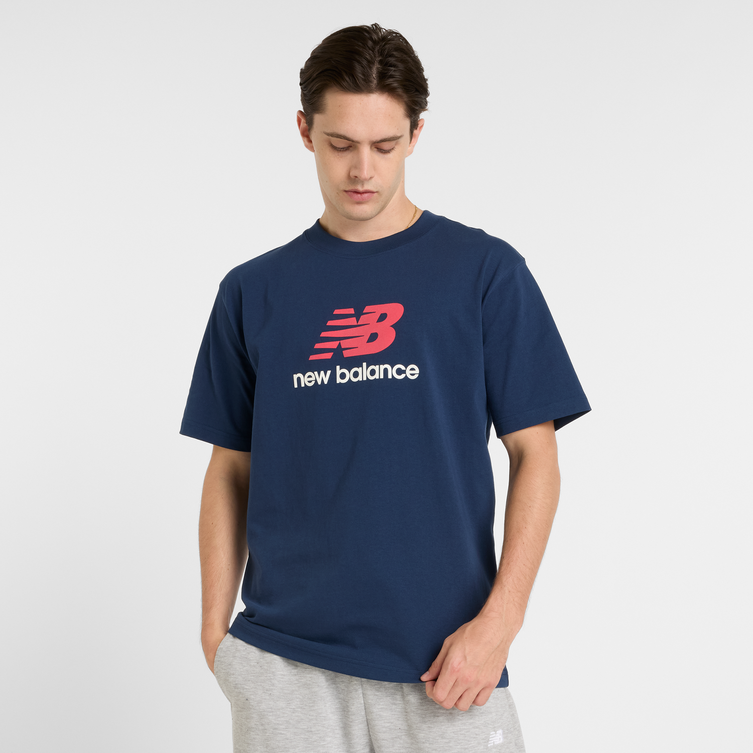 T-shirt New Balance Men's Essentials Stacked Logo T-Shirt Mörkblå | NBMT51500NNY, 0