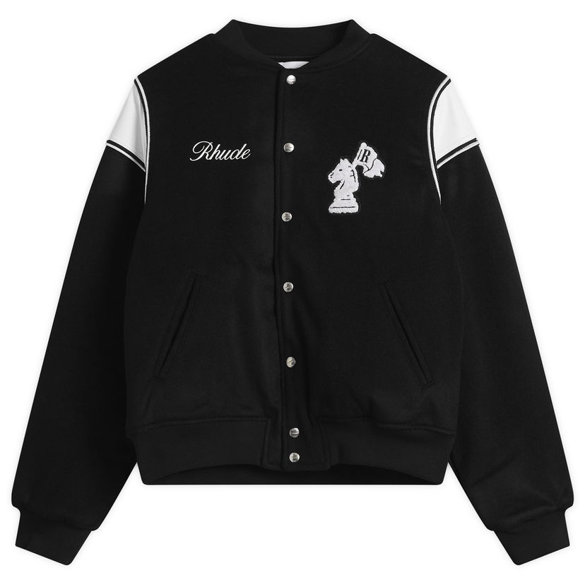 Bomberjacka Rhude Regista Varsity Bomber Jacket with Embroidered Chess Knight, Size Large Svart | RHFW25JA01841-3186