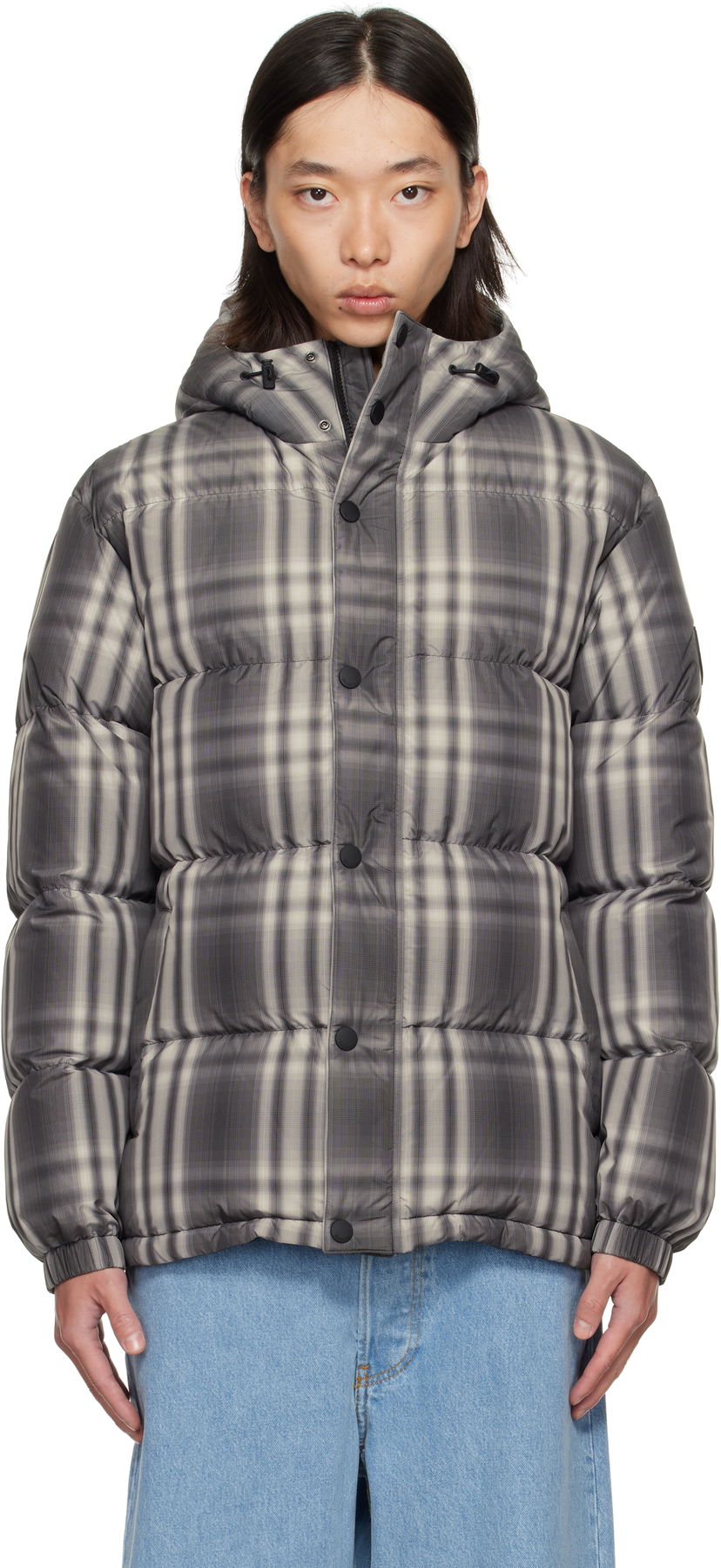 Pufferjacka Burberry Burberry Ombré Check Hooded Down Jacket Grå | 8113811