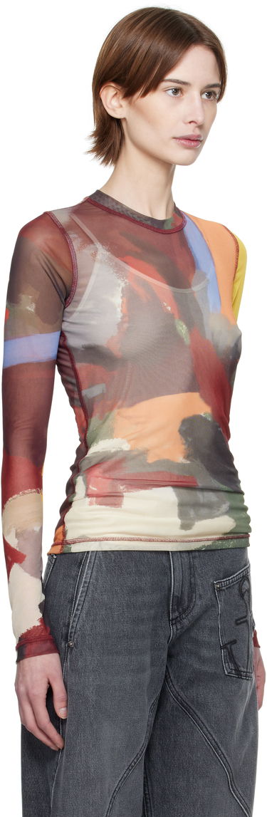 T-shirt JW Anderson JW Anderson Abstract Print Sheer Long Sleeve T-Shirt Flerfärgad | JO0138-PG1723, 1